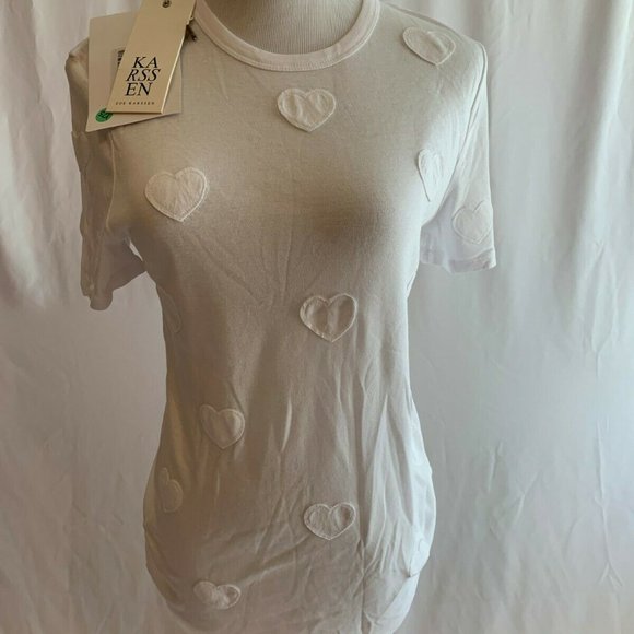 Zoe Karssen Slim Fit Fine Rib Tee Shirt Heart Patch NWT Size SMALL White - Picture 1 of 4